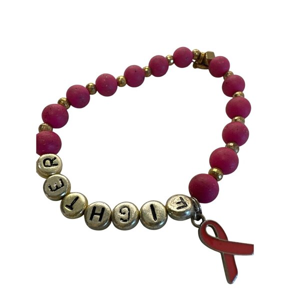 Erimish Pink Breast Cancer Awareness Bracelet With Fight Beads - Picture 2 of 3